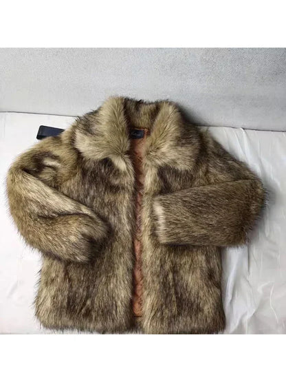 Winter Short Thick Warm Hairy Shaggy Faux Raccoon Fur Coat Men Long Sleeve High Quality Luxury Fluffy Jacket