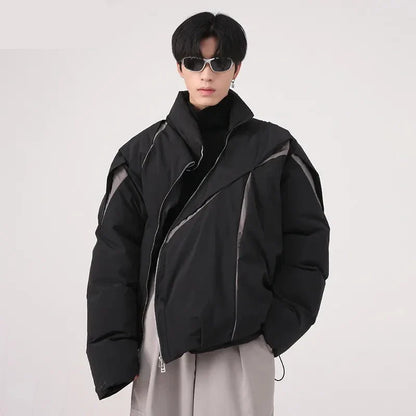 Men's Wear Winter New Korean Fashion Loose Personality Pleated Color Design Cotton Male Jacket Contrast Male Tops 9A6096