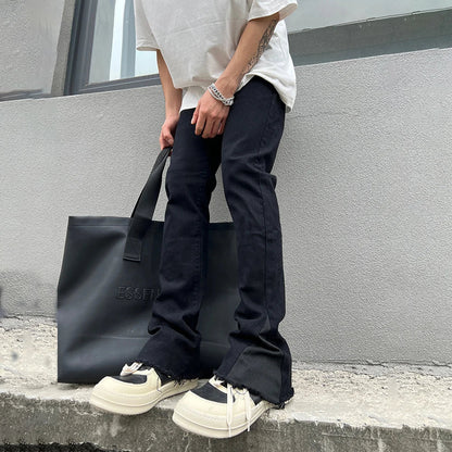 Flared Jeans Men Y2k Skinny Street Fashion Pantalones Streetwear Vaqueros Trousers Autumn Black Slim Summer Casual Denim Pants