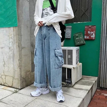 saferido Baggy Jeans Trousers Male Denim Pants Black Wide Leg Pants Men's Jeans Oversize Cargo Korean Streetwear Hip Hop Harajuku