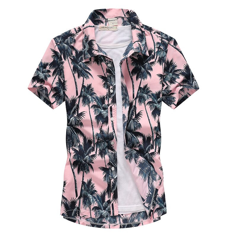 Summer Breathable Hawaiian Shirts Men Coconut Tree Printed Short Sleeve Button Down Vacation Chemise Homme Plus Size 3XL 4XL 5XL