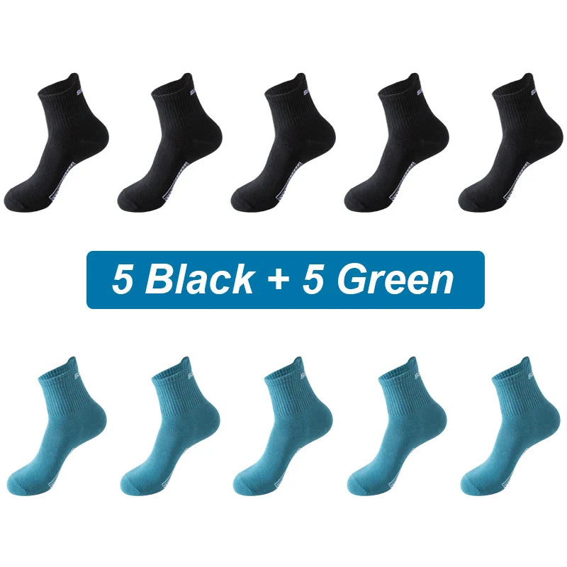 saferido 10Pairs Men Socks Organic Cotton Breathable Sports Socks  Black Casual Athletic New Spring Summer for Male Plus Size EUR38-45