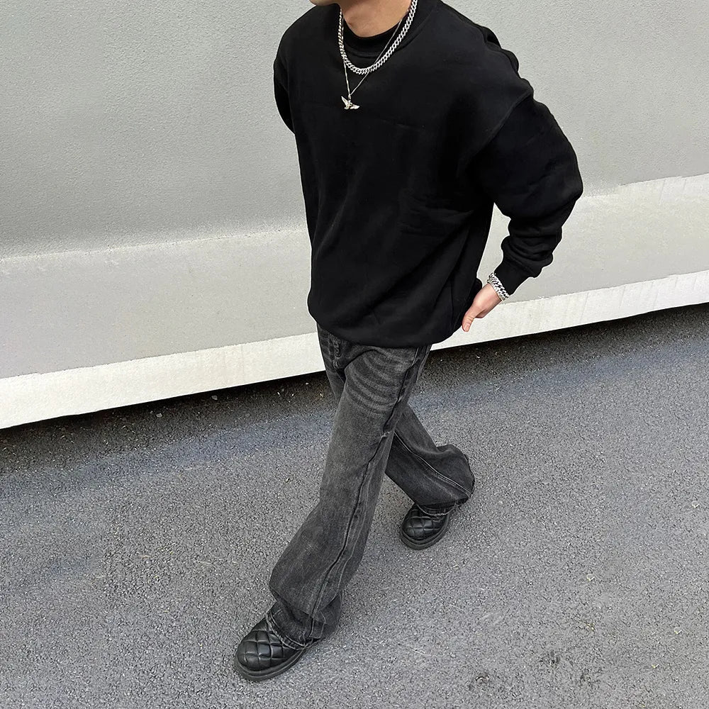 Wide Leg Jeans Mens Black Loose Straight-leg Flared Trousers Summer Casual Streetwear Vintage Autumn High Street Y2k Denim Pants