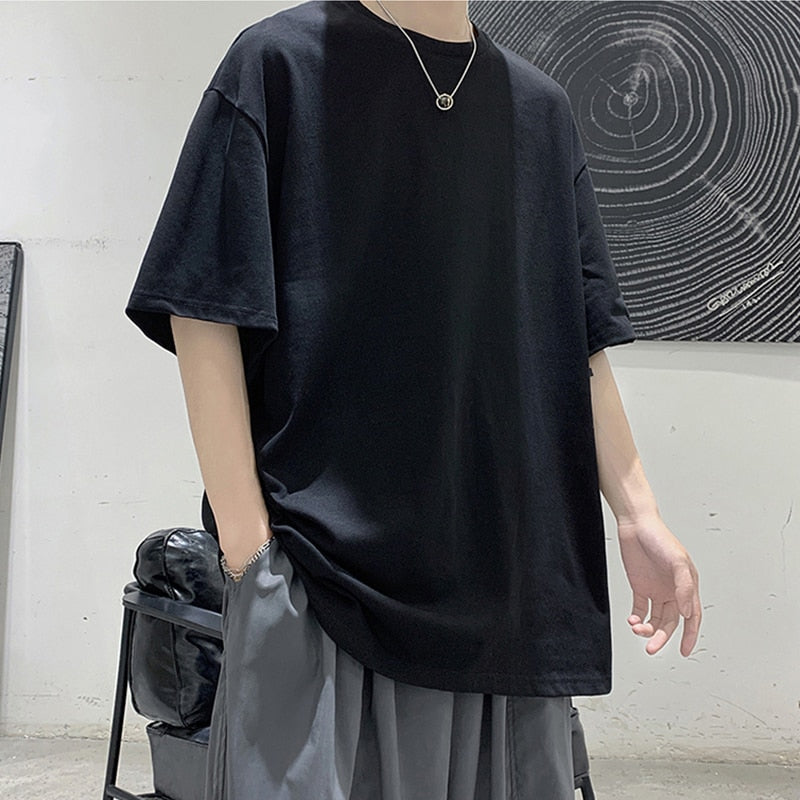 Oversized Summer Short Sleeve Men's T Shirt New Fashion Solid Loose O-Neck T Shirt Mens Cotton Hip Hop Streetwear Top Tees S-5XL