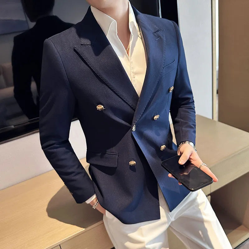 saferido Spring Business Casual Suit Blazer Coat Uniform Men Streetwear Suit Jacket Outerwear Clothing Men Double Breasted Blazer S-3XL