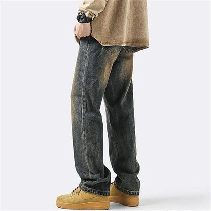 saferido Jeans Men's Clothing Retro Y2K Solid Color Straight Pants Washed Loose Button Pocket Spring and Autumn Trousers