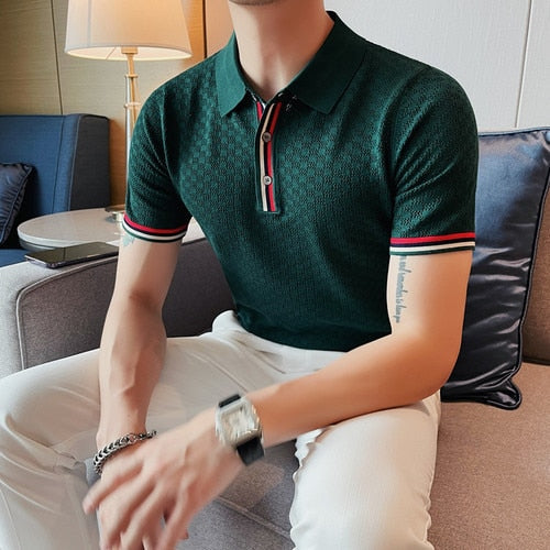 Men's Summer Casual Short Sleeve Knitting Polo Shirts/Male Slim Fit Fashion High Quality Hollow Out Polo Shirts S-4XL