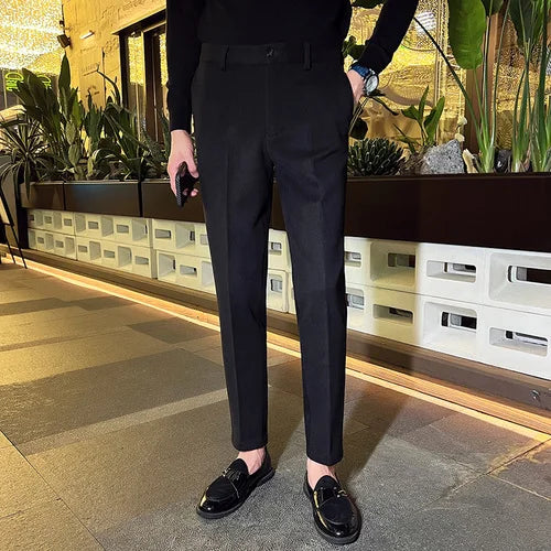 saferido Autumn Winter Suit Pants Men Thick Business Elastic Waist Classic Grey Brown Woolen Straight Korean Formal Trousers Male 29-35