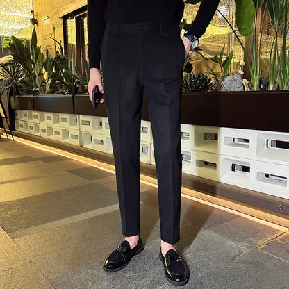 saferido Autumn Winter Suit Pants Men Thick Business Elastic Waist Classic Grey Brown Woolen Straight Korean Formal Trousers Male 29-35