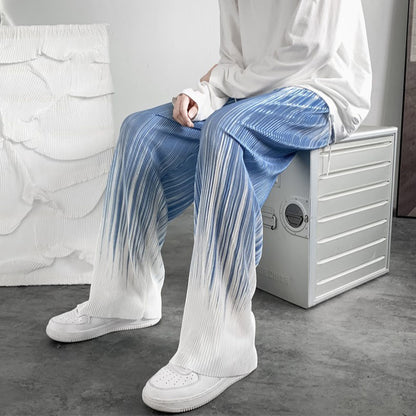 Summer Silk Pleated Man Casual Pants Harajuku Wide Leg Oversize Pants Streetwear Vintage Y2k Pants Clothes Trousers