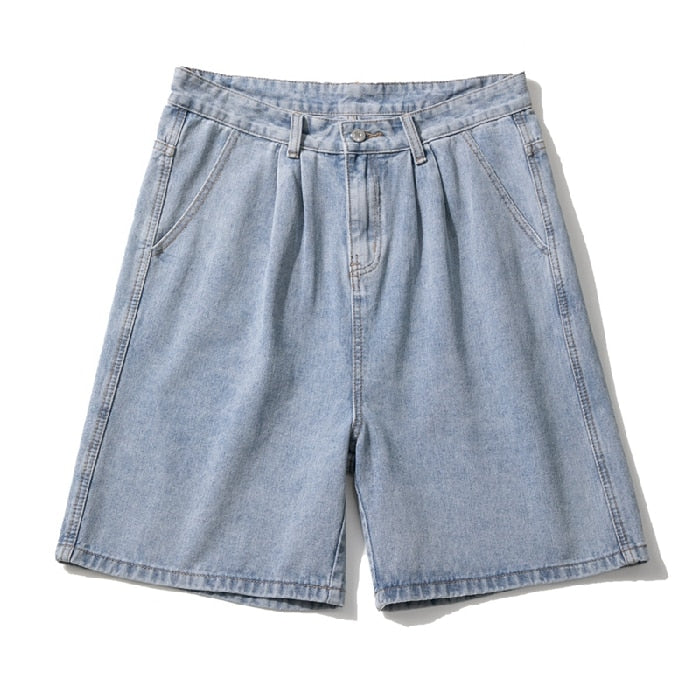 Wide Leg Baggy Denim Shorts Men Summer Thin Solid Color Casual Loose Simple Knee-length Five-point Pants Male Jeans Shorts