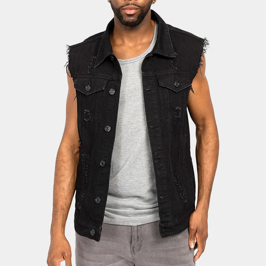 Spring Summmer New Mens Denim Vest Ripped Jean Jacket Coats Waistcoat Men Sleeveless Jacket Male Tank S-Xxl