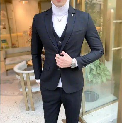 saferido (Jacket+Vest+Pants) Men Dress Suits British 3Piece Men Wedding Suit Autumn Men Business Formal Plaid Suit Male Luxury Slim Dress