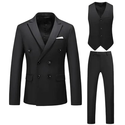 saferido (Jackets+Vest+Pants) Double Breasted Tuxedo Suit Men Business Work Wedding Formal Sets Solid Blazers Slim Korean Clothing S-6XL