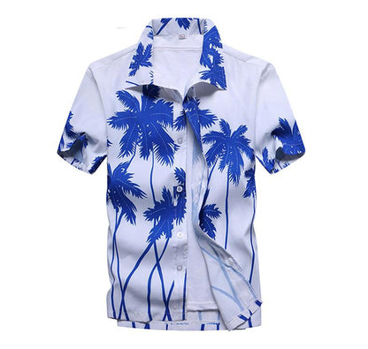 Summer Breathable Hawaiian Shirts Men Coconut Tree Printed Short Sleeve Button Down Vacation Chemise Homme Plus Size 3XL 4XL 5XL