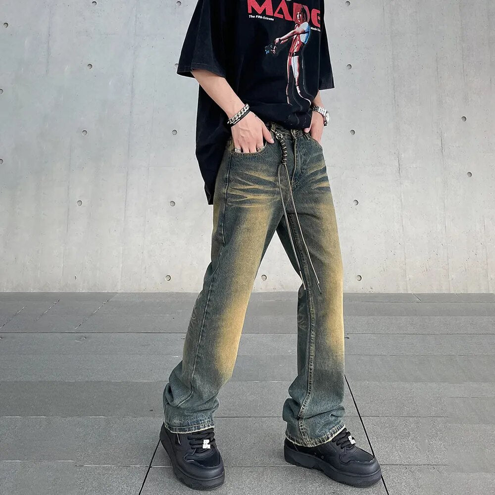 Flared Jeans for Men Baggy Wide Leg Street Vintage Designer Summer Streetwear Trousers Autumn Fashion Y2k Original Denim Pants