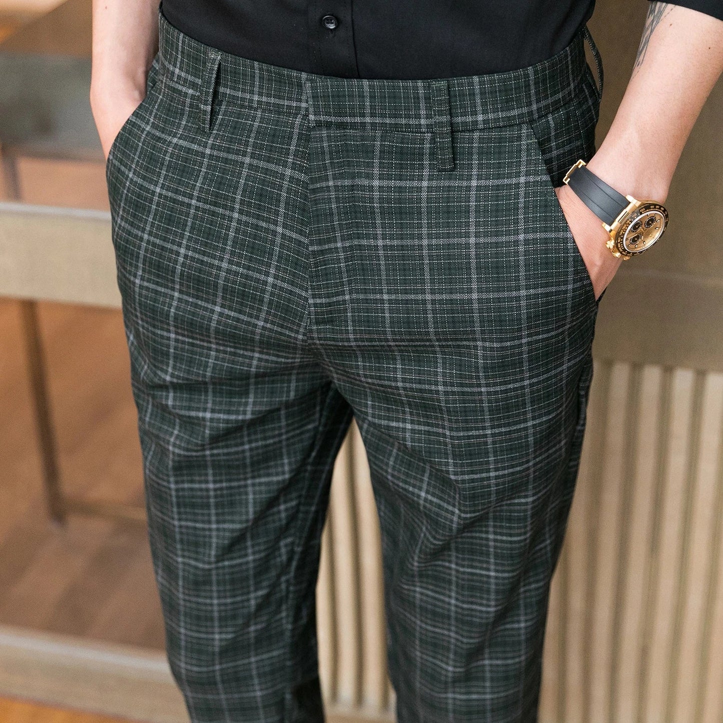 saferido  New Style Male Spring Slim Fit Business Suit Trousers/Men's Fashin Office Plaid Leisure Suit Pants/groom Wedding Suit Pants