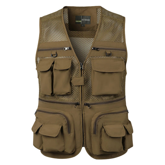 Men's Vest Tactical Webbed Gear Coat Summer Photographer Waistcoat Tool Many Pocket Mesh Work Sleeveless Jacket Male