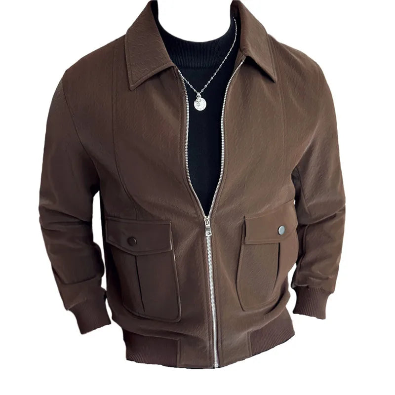 saferido Men Spring High Quality Bright Surface Casual Leather Jacket/Male Slim Fit Business Lapel Fashion Leather Jacket/Men Coat 3XL-M