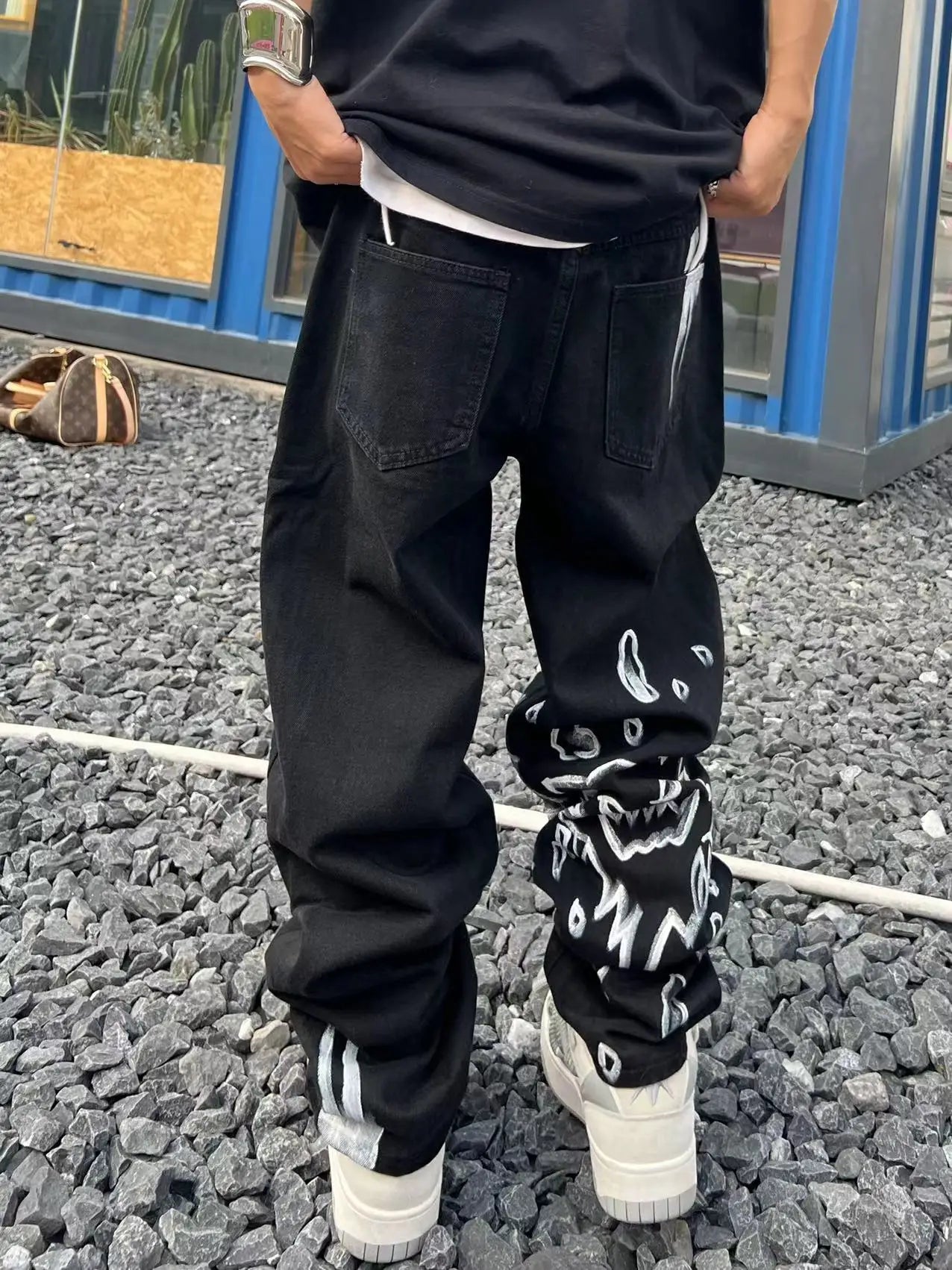 saferido Jeans With Print Straight Baggy Punk Men's Fashion Harajuku Pants Printed Oversize Streetwear Y2k Black Trendyol Hip Hop Man