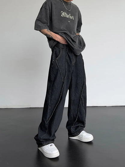 saferido 2024 Men HipHop Distressed Jeans Pants Men Ripped Patchwork Denim Pants Male Oversized Loose Casual Streetwear Wide Leg Trousers