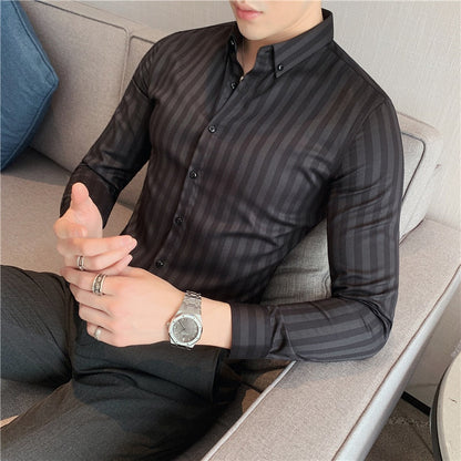 Masculina Spring Shirts Men Dress Vertical Stripe Streetwear Slim Men Shirt Casual Long Sleeve Chemise Homme Tuxedo Shirt