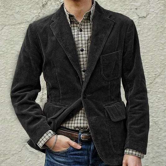 Men's Coat Corduroy Casual Suit With Shoulder Pads High-Quality Fashion Lapel Long-Sleeved Solid Color Jacket Winter Models