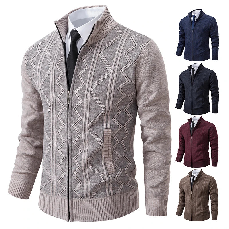 jacket men's autumn and winter warm trend line stand collar knitted cardigan sweater coat