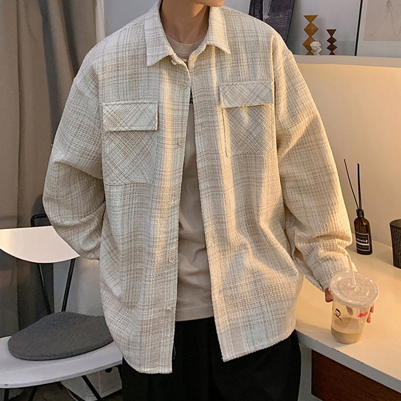 Spring Autumn Premium Heavy Shirts Men Solid Loose Long Sleeve Women's jacket Hip Hop Thick Korean Casual Woolen Coat