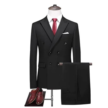 saferido (Jackets+Vest+Pants) Double Breasted Tuxedo Suit Men Business Work Wedding Formal Sets Solid Blazers Slim Korean Clothing S-6XL