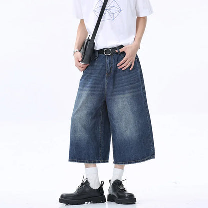 Denim Oversize Half Shorts Men Casual Loose High Waist Wide Legs Male Jeans Summer Fashion Solid Man High Street Pants New