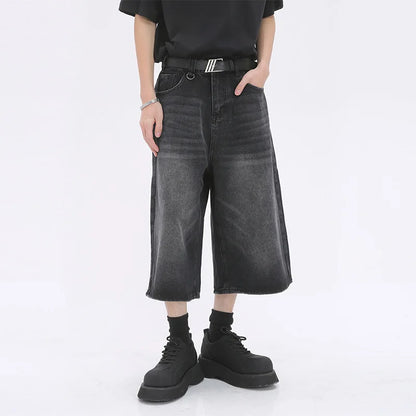 Denim Oversize Half Shorts Men Casual Loose High Waist Wide Legs Male Jeans Summer Fashion Solid Man High Street Pants New