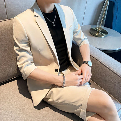 saferido Men Clothing Shorts Jacket Summer Thin High End Suit Men's Korean British Fashion Casual Mens Short Sets Sleeve Blazers M-3XL pants