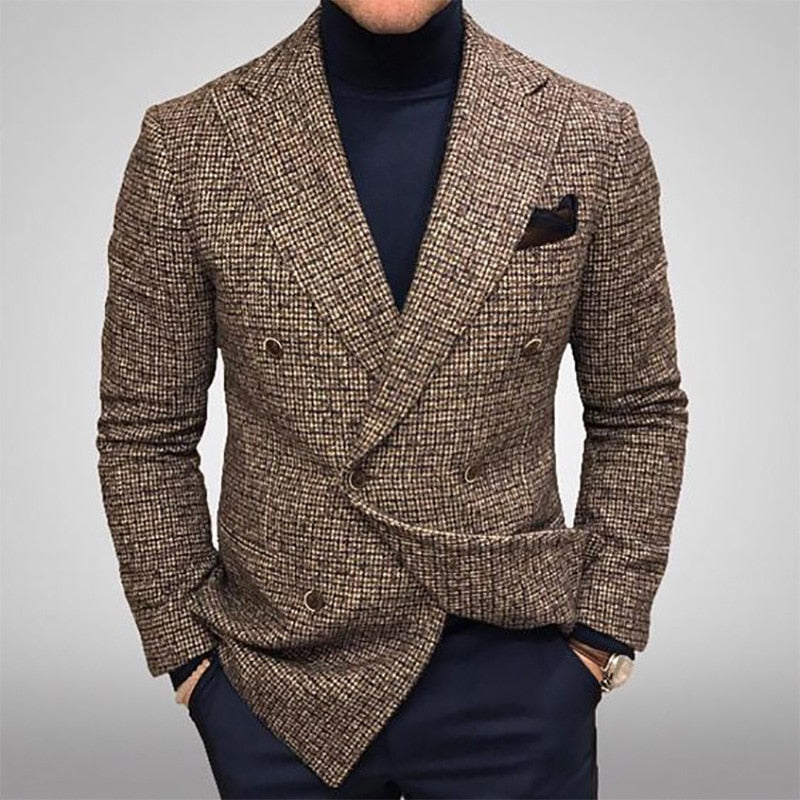 Men's Plaid Print Blazer  Fashion Casual Slim Wedding Party High Quality Long Sleeve Suits Jacket Men's Clothing Blazer