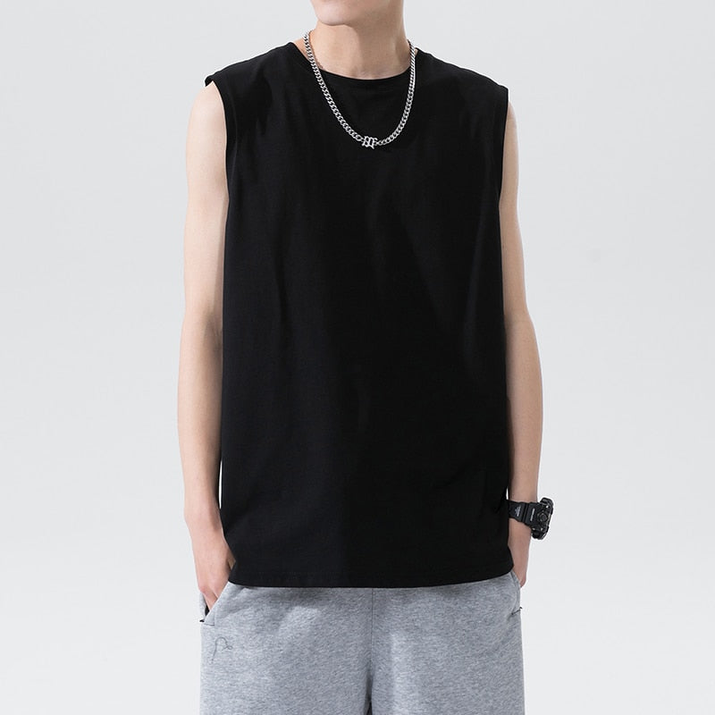 New Arrival Men's Sleeveless T Shirt Summer Fashion Solid O Neck Sleeveless T Shirt Men Cotton Casual Loose Street Top Tees 5XL