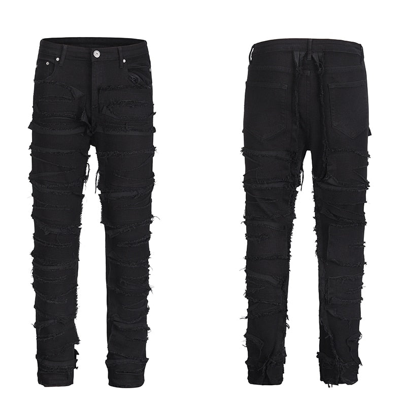 Retro Hole Ripped Distressed Jeans for Men Straight Washed Harajuku Hip Hop Loose Denim Trousers Vibe Style Casual Jean Pants