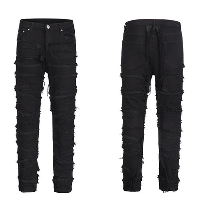 Retro Hole Ripped Distressed Jeans for Men Straight Washed Harajuku Hip Hop Loose Denim Trousers Vibe Style Casual Jean Pants