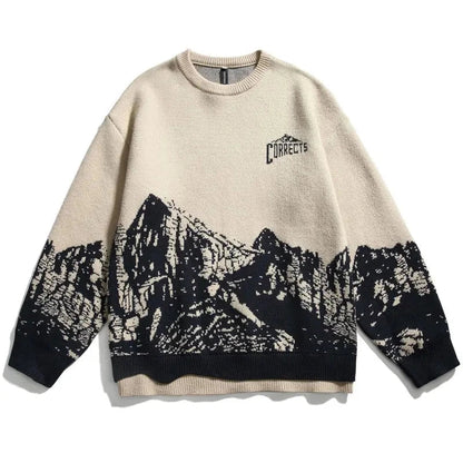 Vintage Sweaters Streetwear 90s Hip Hop Knitted Mountain Pullover Jumpers Autumn Winter Harajuku Fashion Casual Loose Knitwear