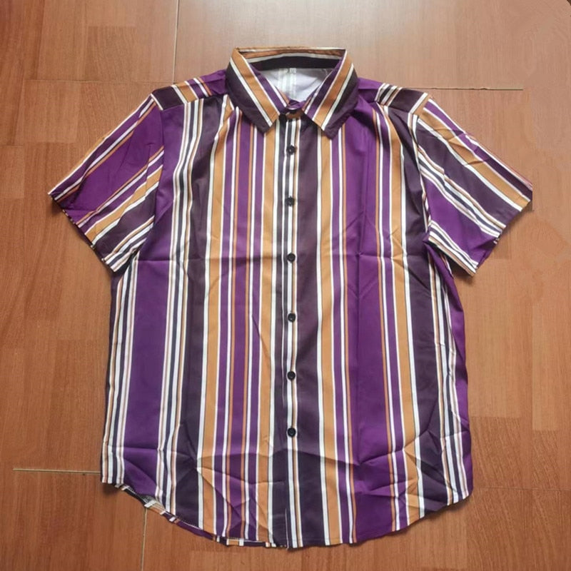 Summer New Mens Vintage Striped Shirt Fashion Casual Luxury Shirt Short Sleeve Hawaii Shirts For Men