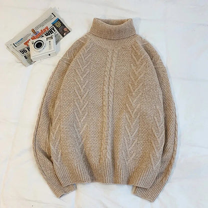 Winter Warm Men's Turtleneck Sweaters Solid Korean Man Casual Knitter Pullovers  Harajuku Male Fleece Sweaters