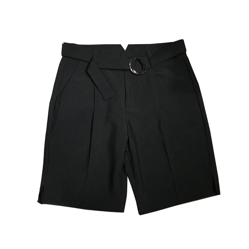 saferido  Pleated Shorts Men Summer White Shorts Korean Fashion Casual Shorts Work Wear Clothes Breathable Comfort Slim Fit Bermudas