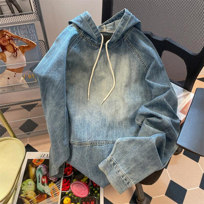 Vintage Denim Hoodies Women Harajuku Hip Hop Casual Oversized Sweatshirts Fashion Loose Long Sleeve Tops Coat Aesthetic