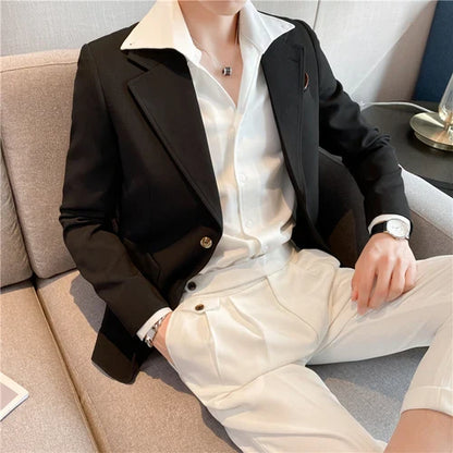 saferido  High Quality Korean Slim Fit Blazer Jackets Men Clothing Simple Two Buttons Business Formal Wear Casual Suit Coats 3XL-S