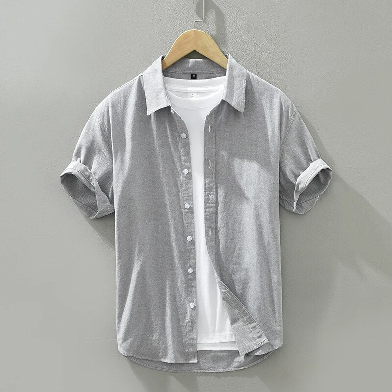 Summer New Short Sleeve Shirt for Men Pure Cotton Turn-down Collar  Button Down Shirts Male Solid Casual Korean Clothes