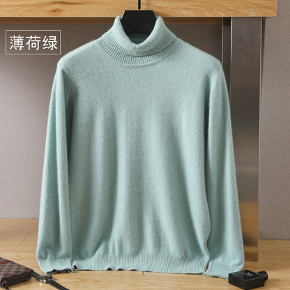 Men's Turtleneck 100% Mink Cashmere Sweater Men Autumn and Winter Large Size Loose Knitted Sweater Keep Warm Top Men Jumper