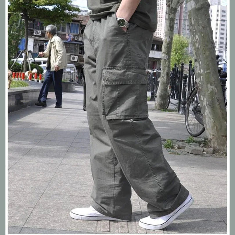 Men Plus Large Size Cargo Pants Cotton Straight Oversize Tracksuit Wide Leg Tactical Baggy Trousers Spring Summer 5XL 6XL