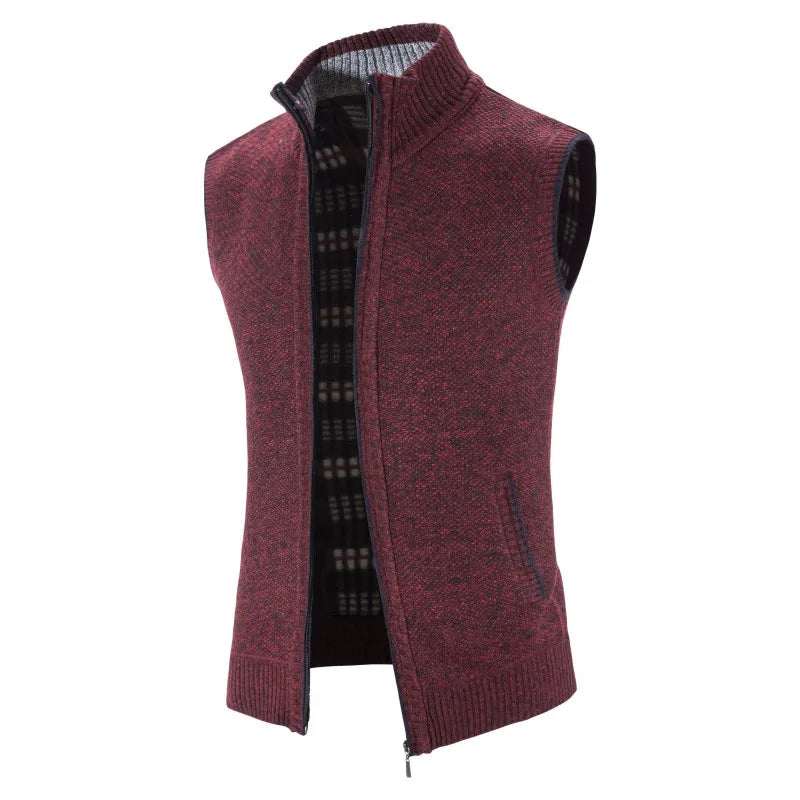 Autumn Winter Sweater Vest Men Thick Warm Sleeveless Cardigan Coat Knitted Vest Outerwear Zipper Sleevel Sweater Jacket Men Vest