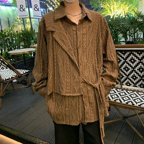 Japanese Retro Jacquard Shirts for Men Kimono Long Sleeve Ins Design Hollow Shirt Summer Loose Casual Trend Solid Color Shirt