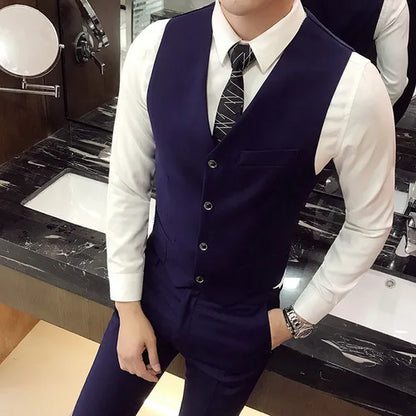 saferido  Brand Clothing Fashion Men Spring Slim Fit Pure Ctton Business Suit Vest/Male Fashion Leisure Blazers Vest Black Grey Blue