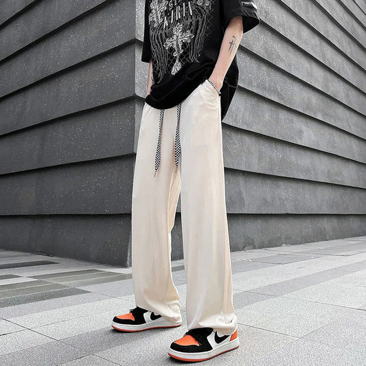 saferido Casual Ice Silk Mopping Pants Mens Four Seasons Fashion Sports Trousers Thin Solid Color Loose Straight Wide Leg Pants Oversize